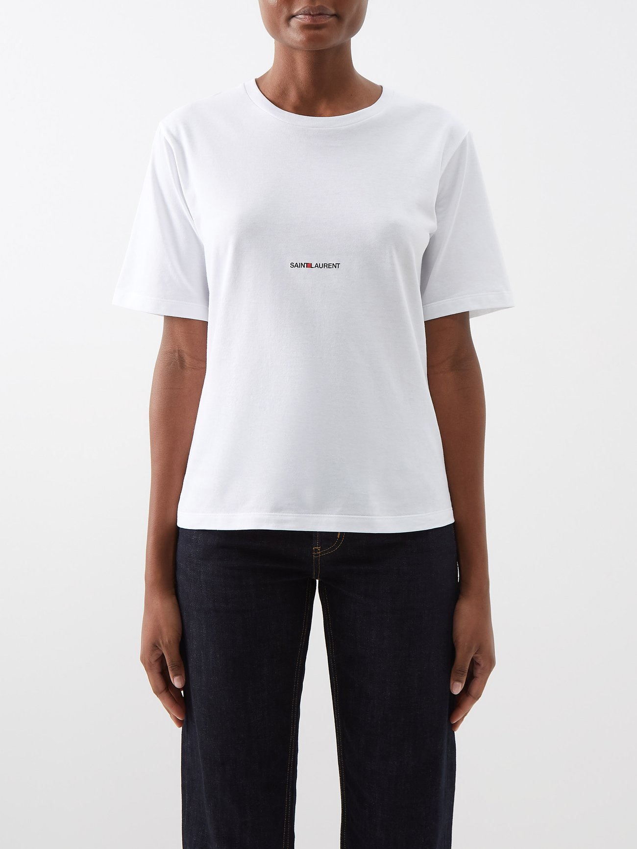 White Logo-print cotton-jersey T-shirt | Saint Laurent