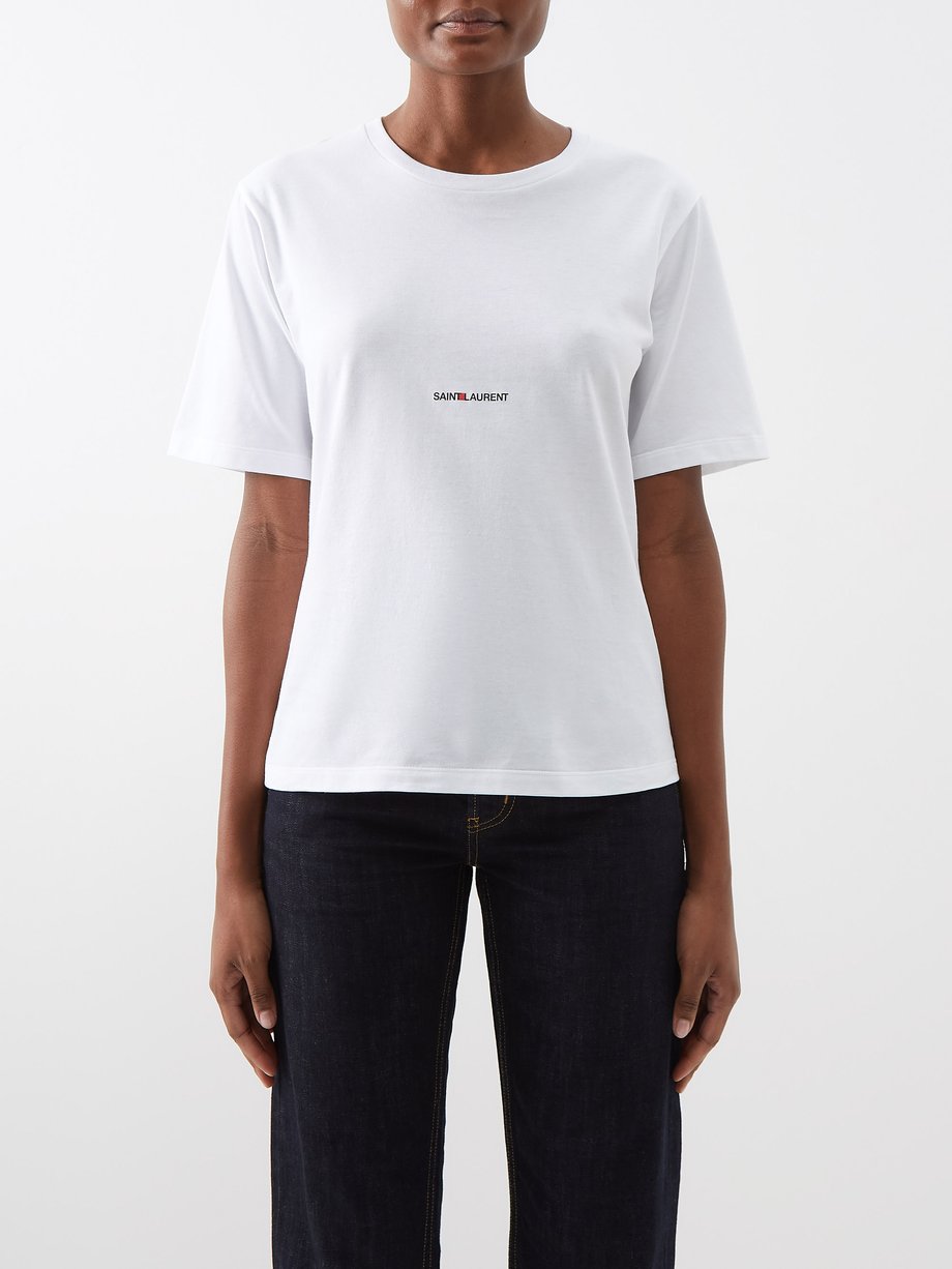 White Logo-print cotton-jersey T-shirt | Saint Laurent | MATCHES UK