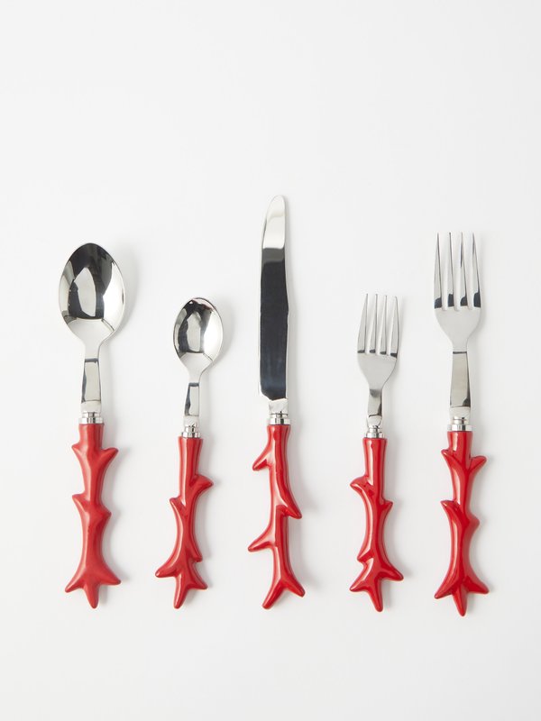 Les Ottomans Five-piece coral stainless-steel cutlery set