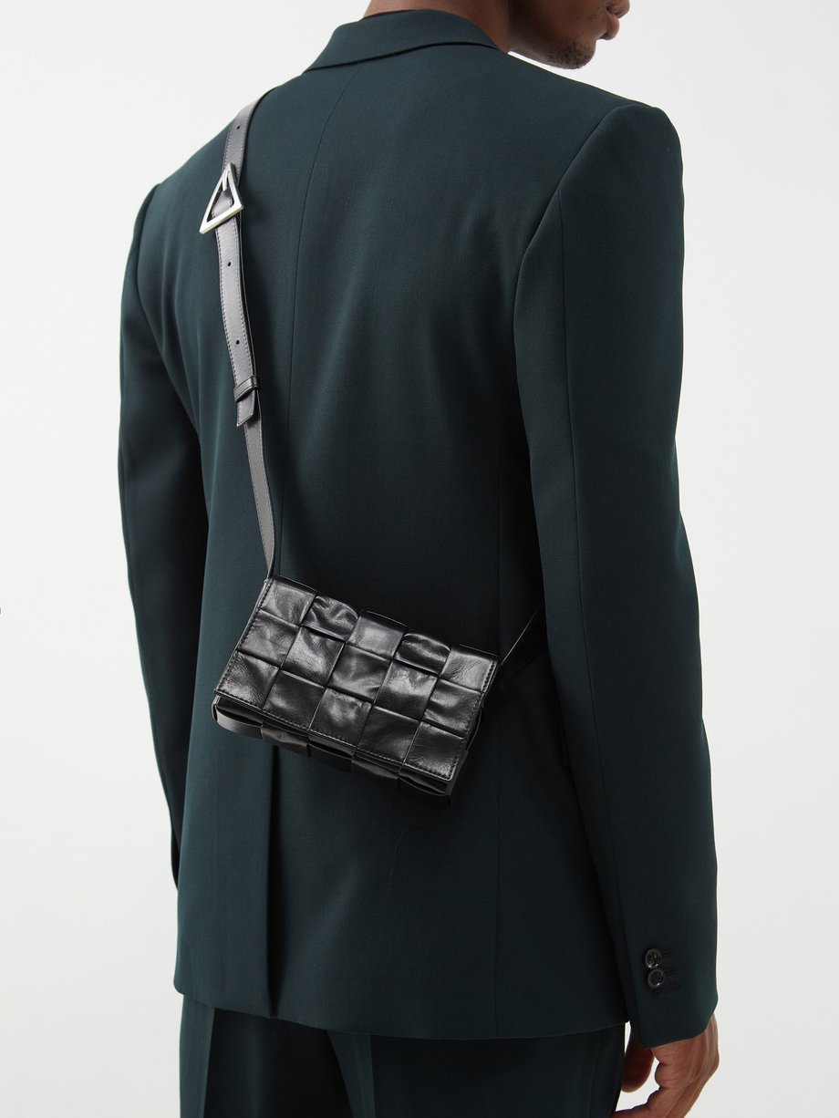 Black Cassette paper-leather cross-body bag, Bottega Veneta