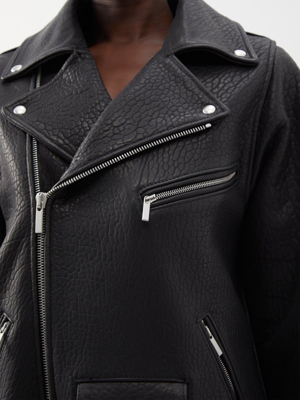 Raey Curved pocket tumbled-leather biker jacket