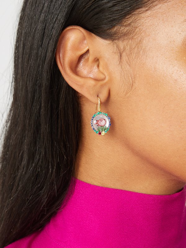 Francesca Villa Animal-intaglio ruby, emerald & 18kt gold earrings