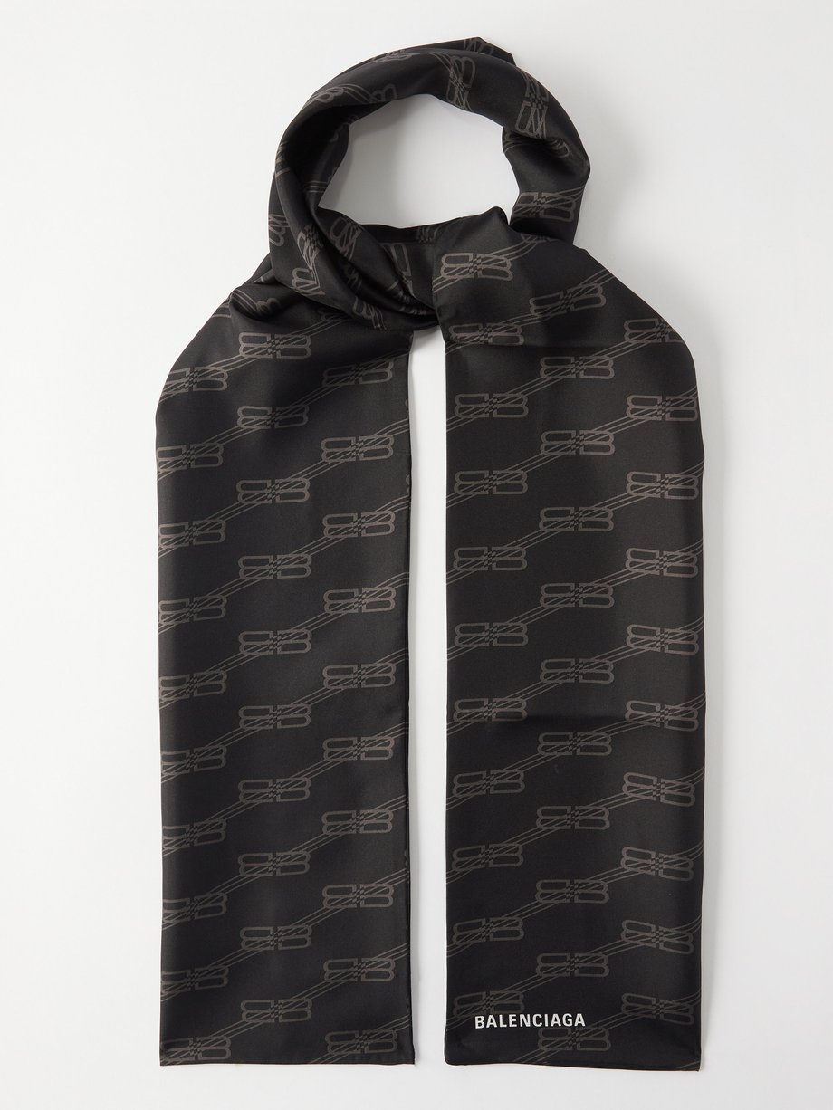 Black BB-monogram silk-twill scarf, Balenciaga