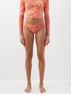 Cynthia Rowley Ruched floral-print bikini briefs