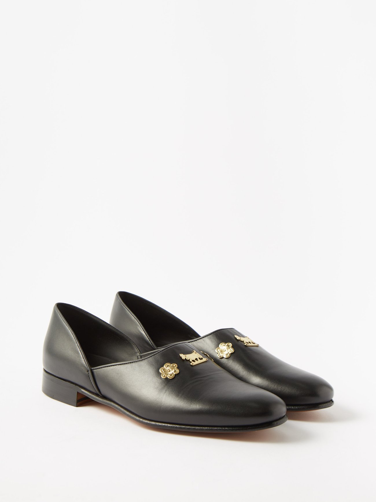 Black Appenzell charm leather slippers | Bode | MATCHESFASHION US