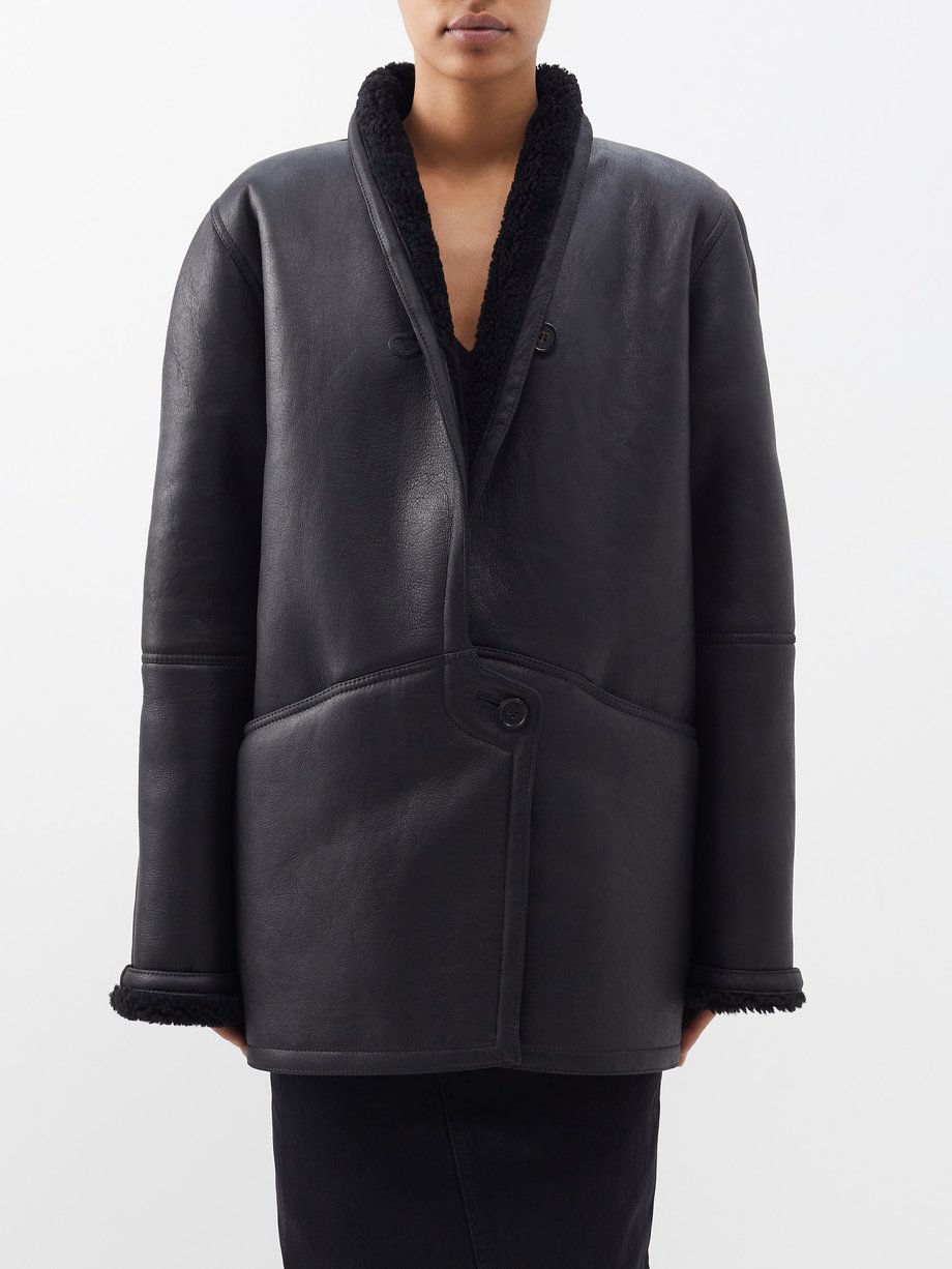 Black Shawl collar nappa shearling coat | Raey | MATCHESFASHION US
