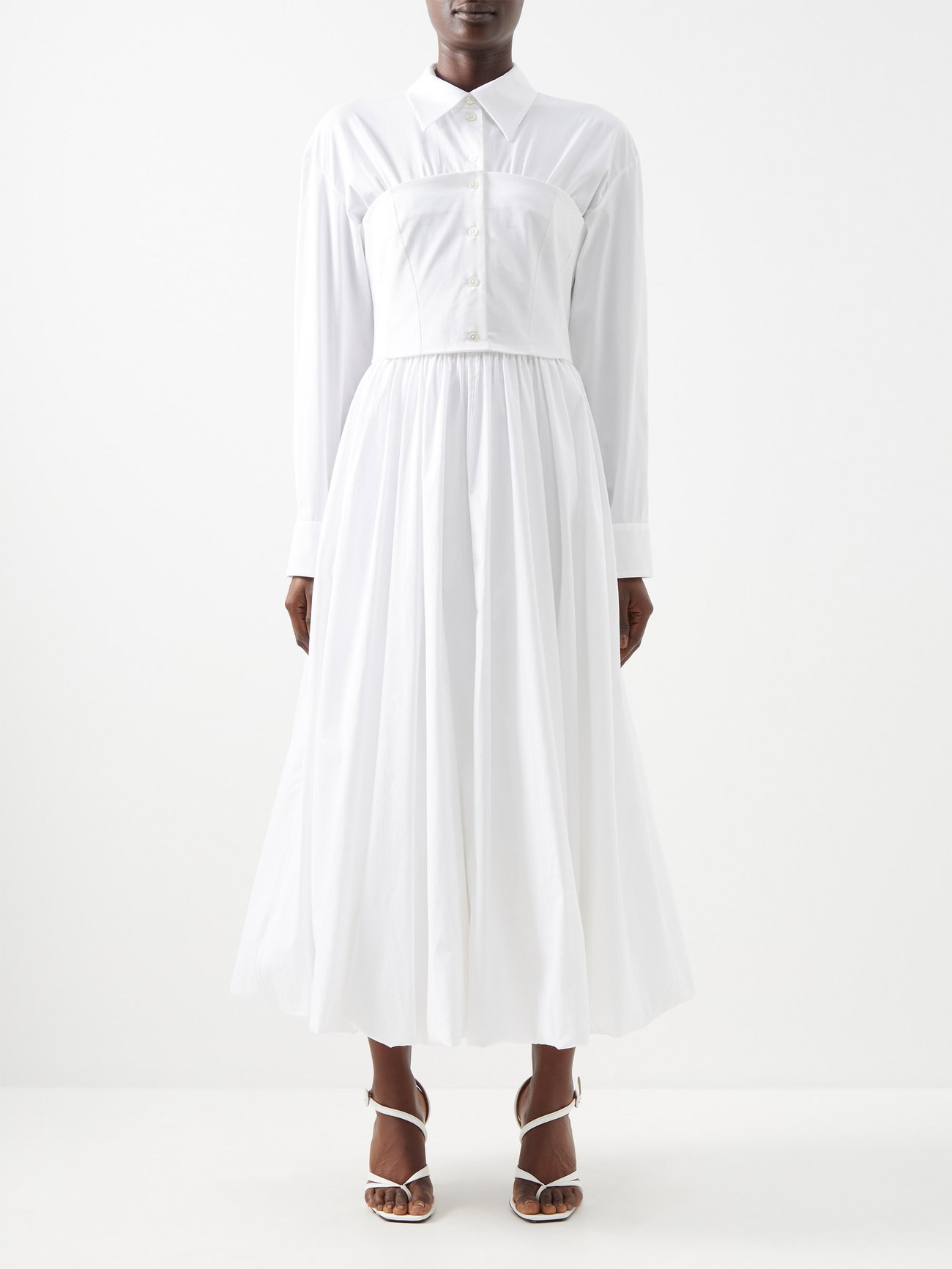 Layered-panel cotton-poplin shirt dress