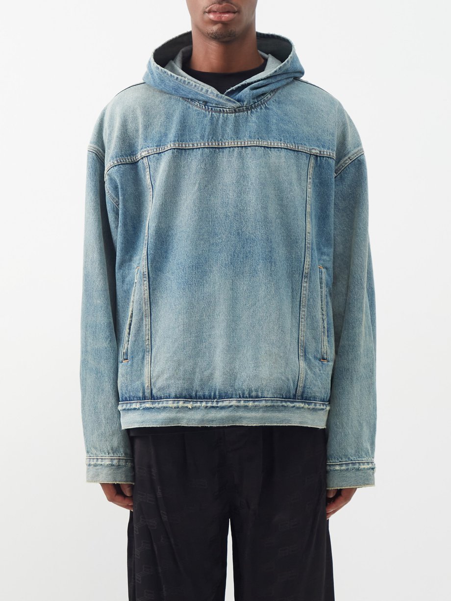 Blue Stonewashed-denim hooded jacket | Balenciaga | US