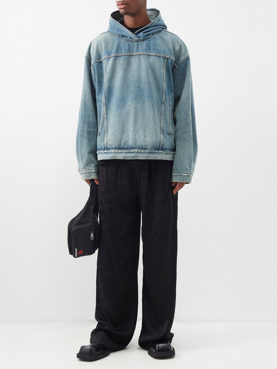 Blue Stonewashed-denim hooded jacket | Balenciaga | MATCHES UK