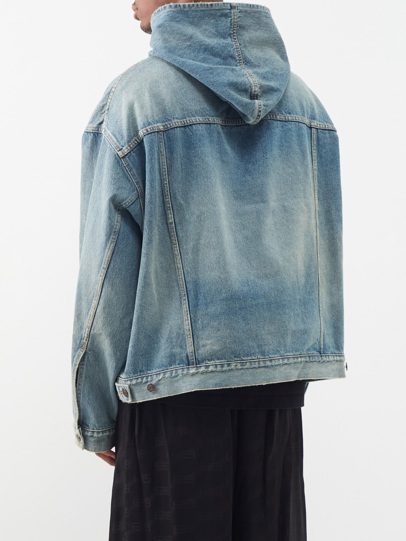 Stonewashed-denim hooded jacket