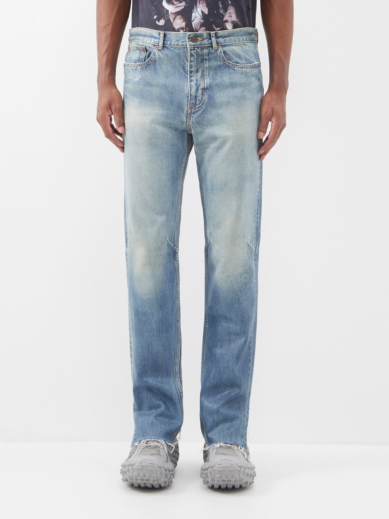Distressed slim-leg jeans