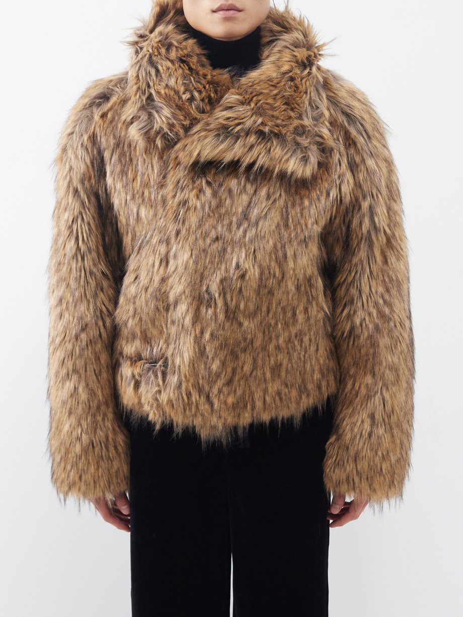 SAINT LAURENT Asymmetric Faux Fur Coat for Men