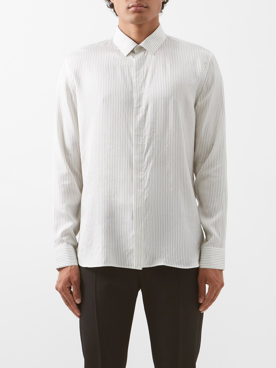 White Concealed-placket striped cotton-poplin shirt | Saint Laurent ...