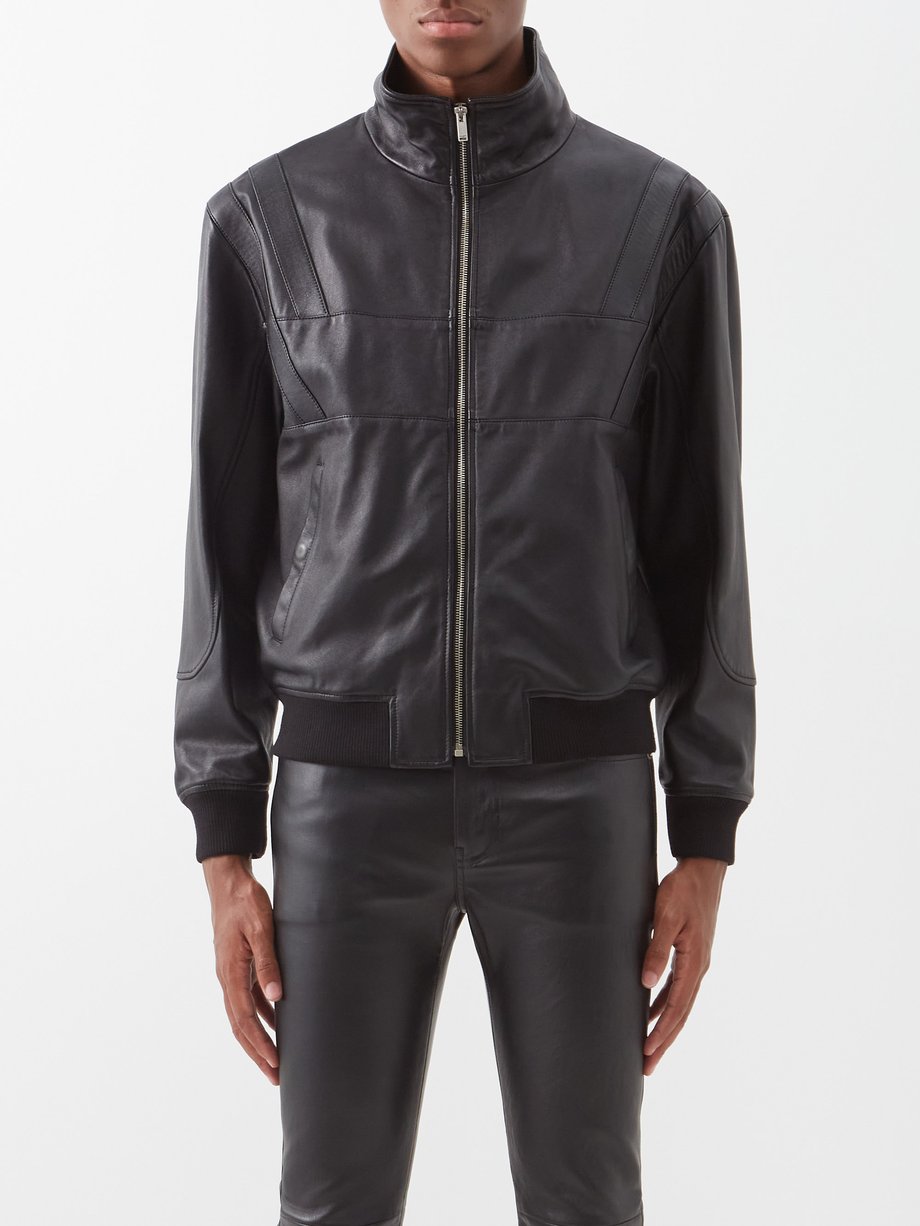Black Panelled-yoke leather jacket | Saint Laurent | MATCHES UK