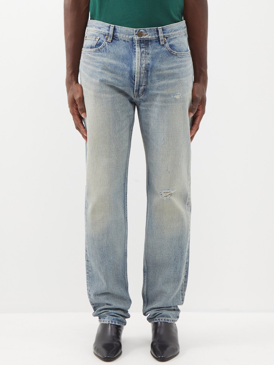 Blue Distressed straight-leg jeans | Saint Laurent | MATCHESFASHION UK