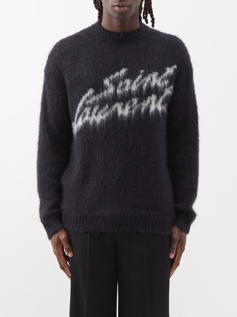 Black Open-knit mohair-blend sweater, Saint Laurent