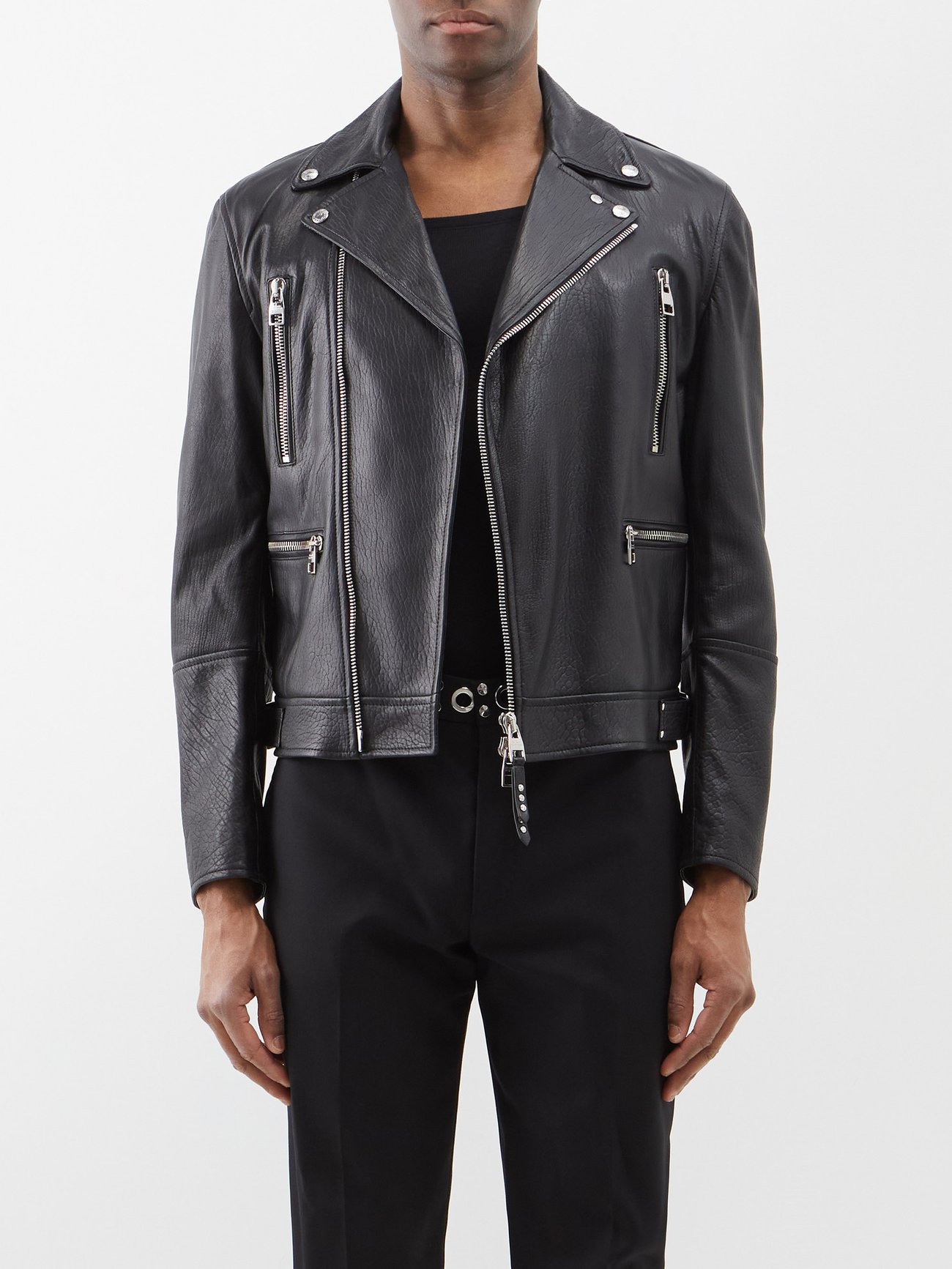 Black Essential leather biker jacket | Alexander McQueen | MATCHES UK