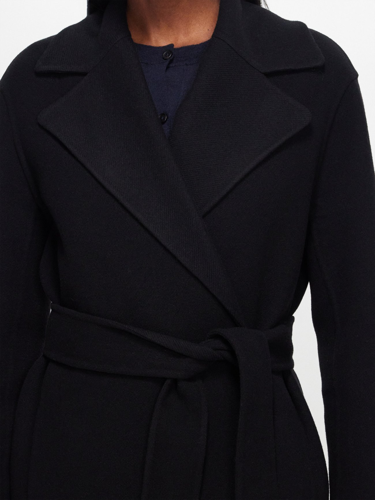 Black Malika belted wool-blend coat, The Row