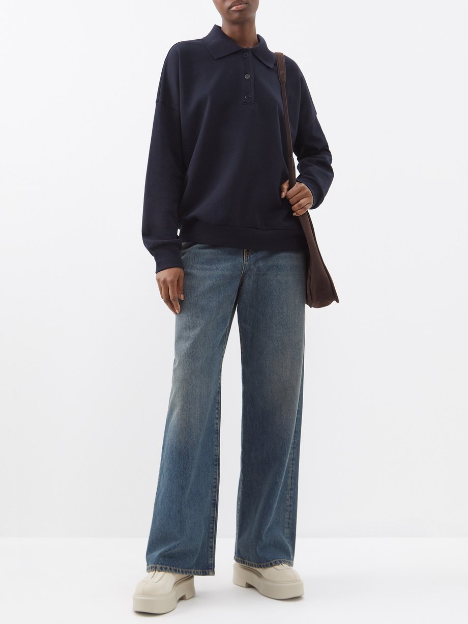 Navy Corzas cotton-terry polo sweatshirt | The Row | MATCHES UK