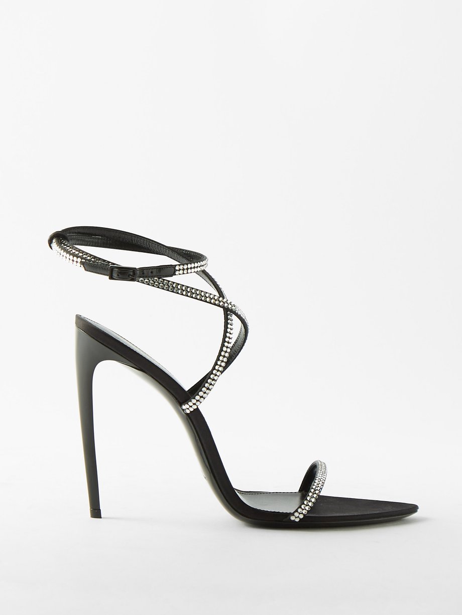Black Satine 110 crystal-embellished satin sandals | Saint Laurent ...