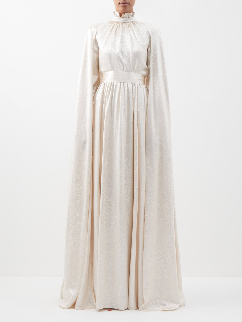 Erdem Macie caped Lurex silk-blend gown