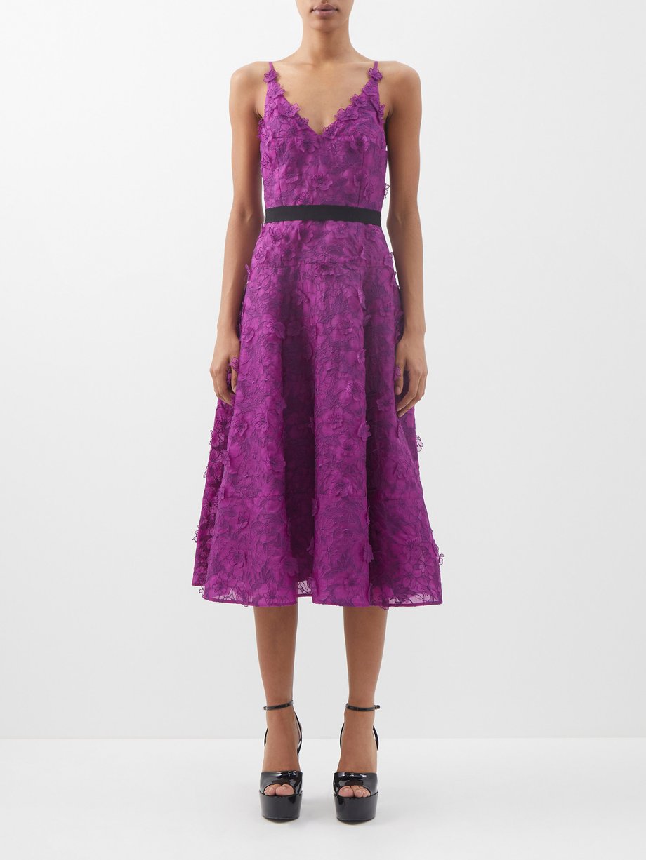 Purple Donna floral-embroidered silk midi dress | Erdem | MATCHES UK