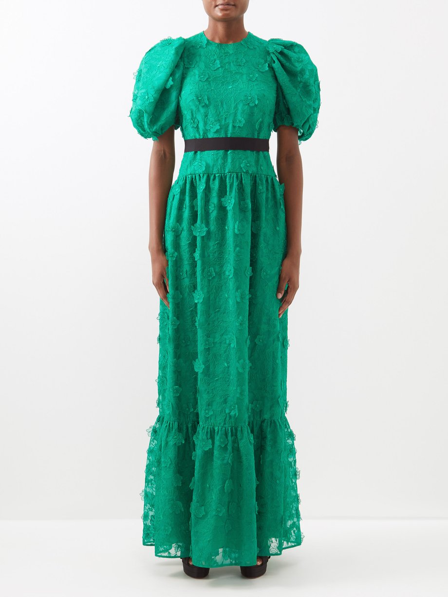 Green Cybill floral-embroidered silk gown | Erdem | MATCHES UK