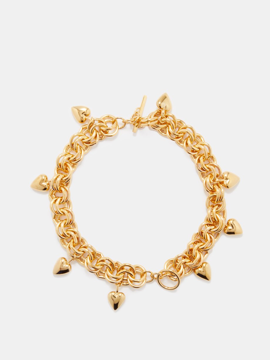 Gold Heart-charm multi-link chain bracelet | Saint Laurent ...