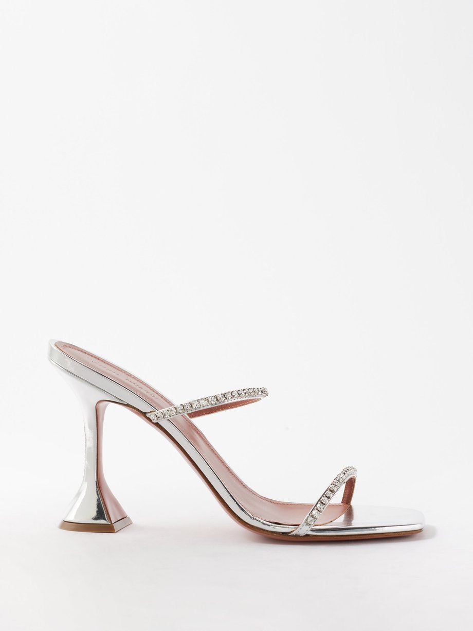 Silver Gilda 95 crystal mirrored-leather sandals | Amina Muaddi ...