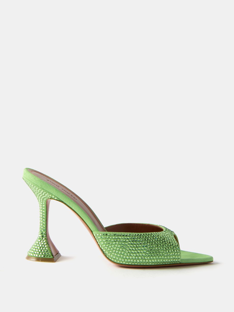 Green Caroline 95 crystal-embellished leather mules | Amina Muaddi ...