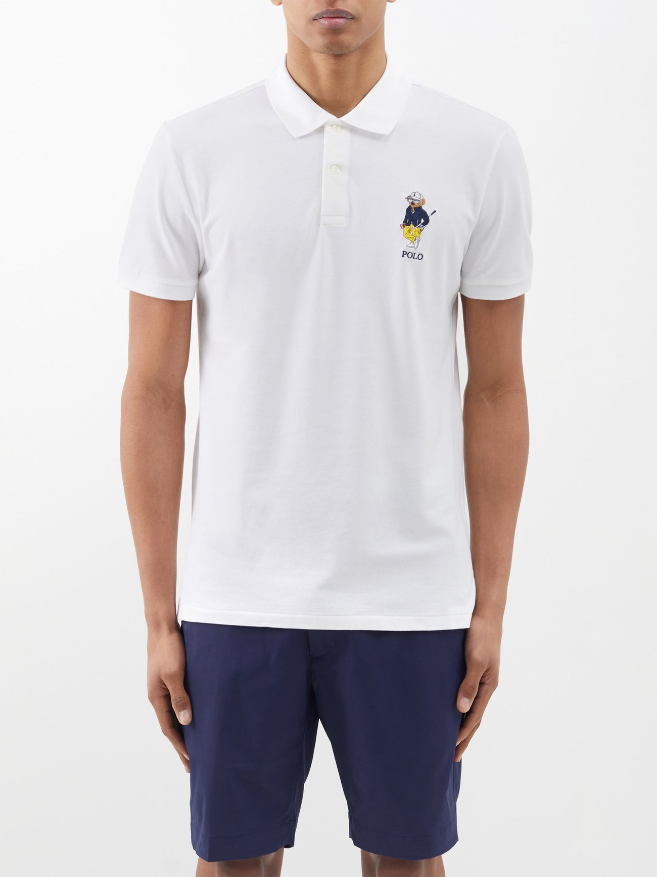 White Polo Bear-embroidery cotton-blend piqué polo shirt | Polo Ralph ...