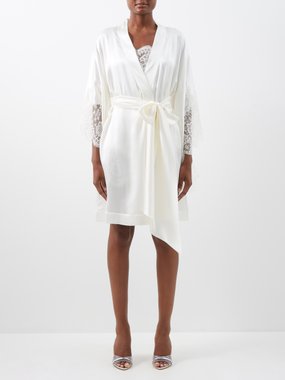 Carine Gilson Lace-trimmed silk-satin robe