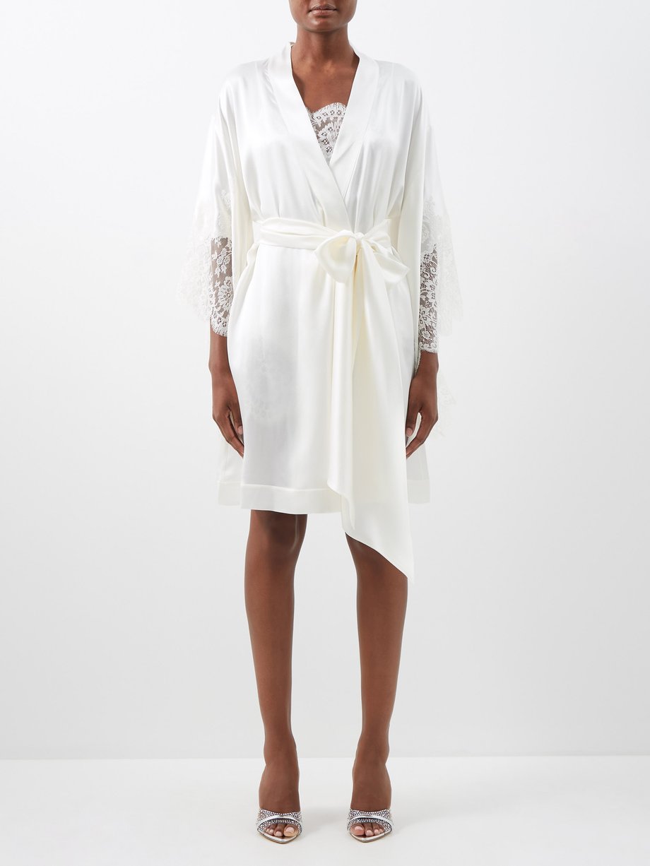 White Lace-trimmed silk-satin robe, Carine Gilson