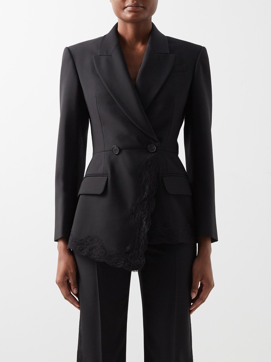 Black Lace-trim single-breasted wool jacket | Alexander McQueen ...