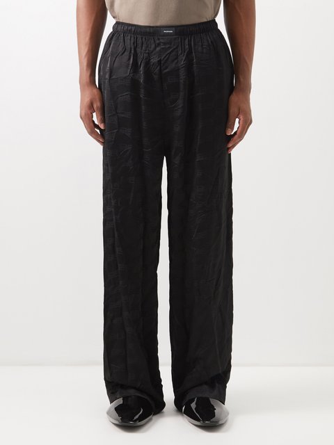 Black Elasticated-waist pinstripe-twill trousers