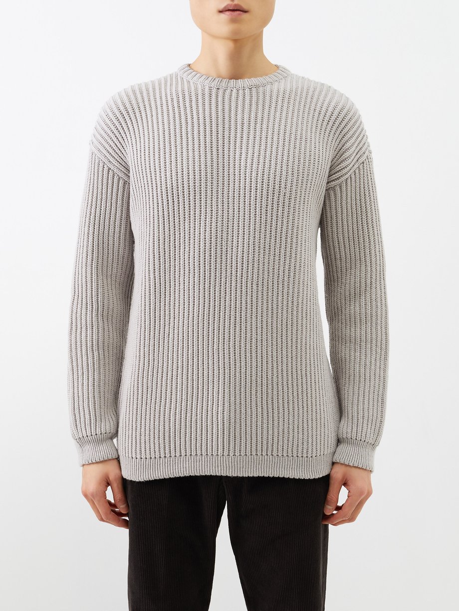 Grey Round-neck ribbed-wool sweater | Giorgio Armani | MATCHESFASHION UK