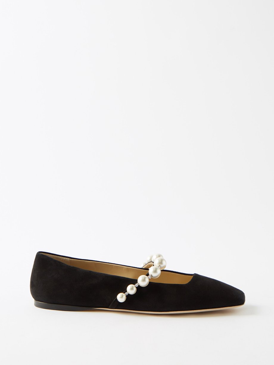 Jimmy Choo Ade faux pearl-embellished suede ballet flats