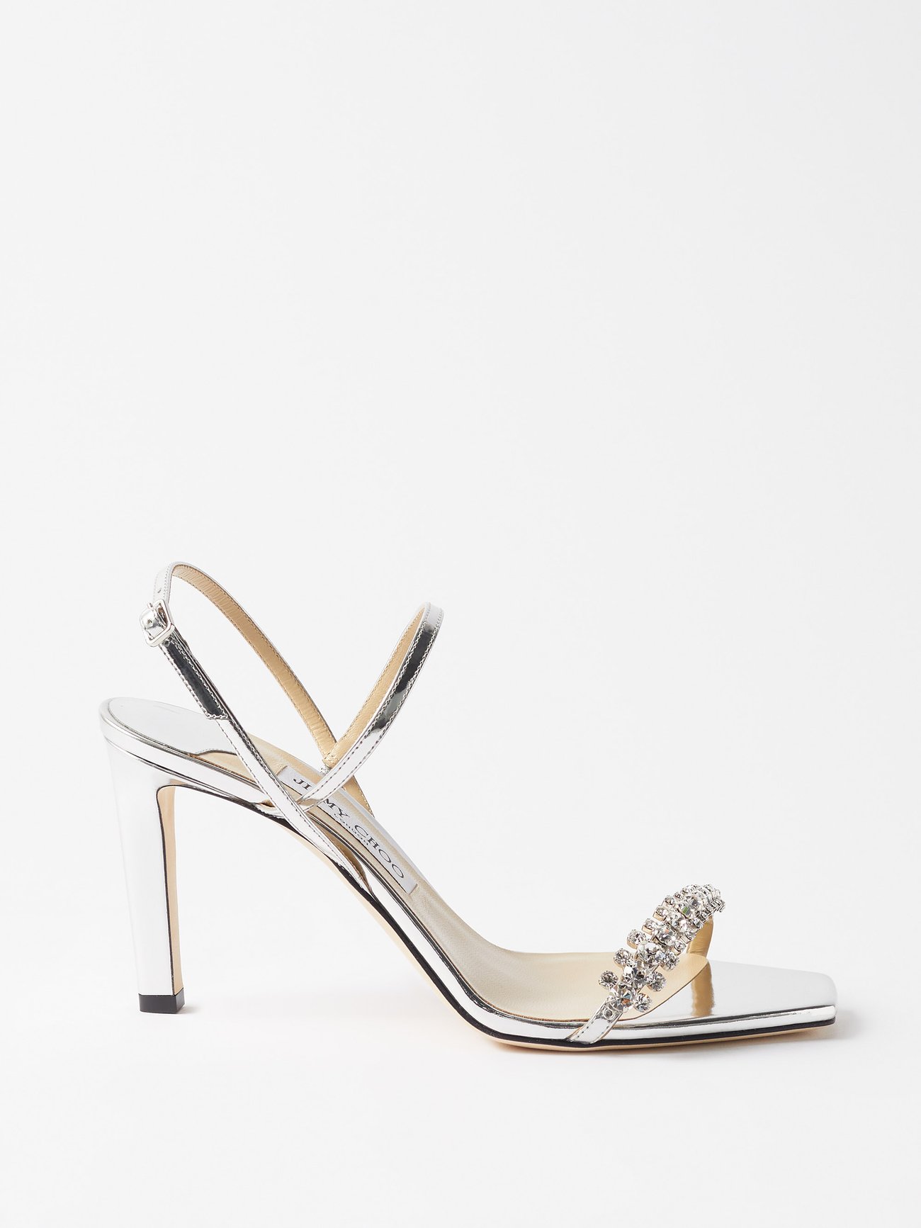 Silver Meira 85 crystal and mirrored-leather sandals | Jimmy Choo ...