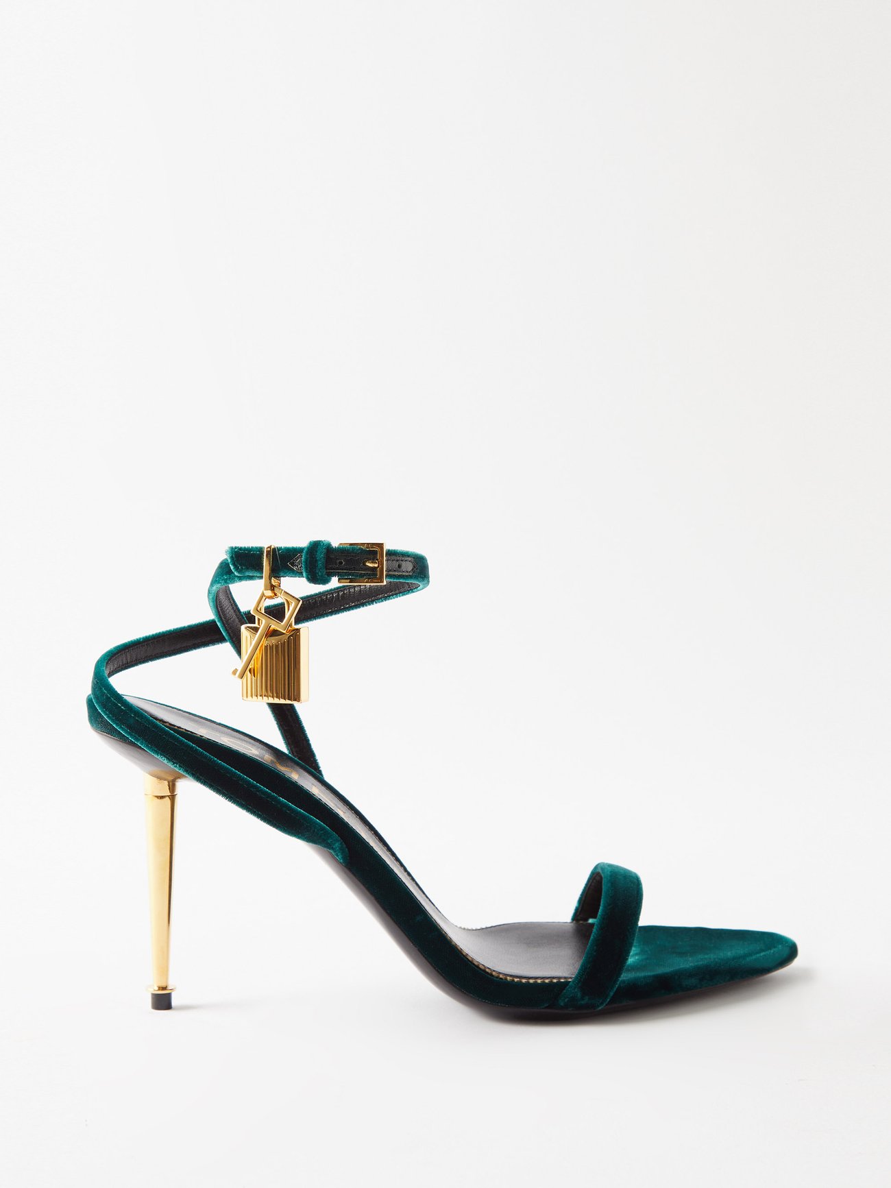 Green Padlock 85 velvet stiletto sandals | Tom Ford | MATCHESFASHION US