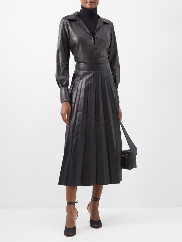 FRAME Pleated leather skirt