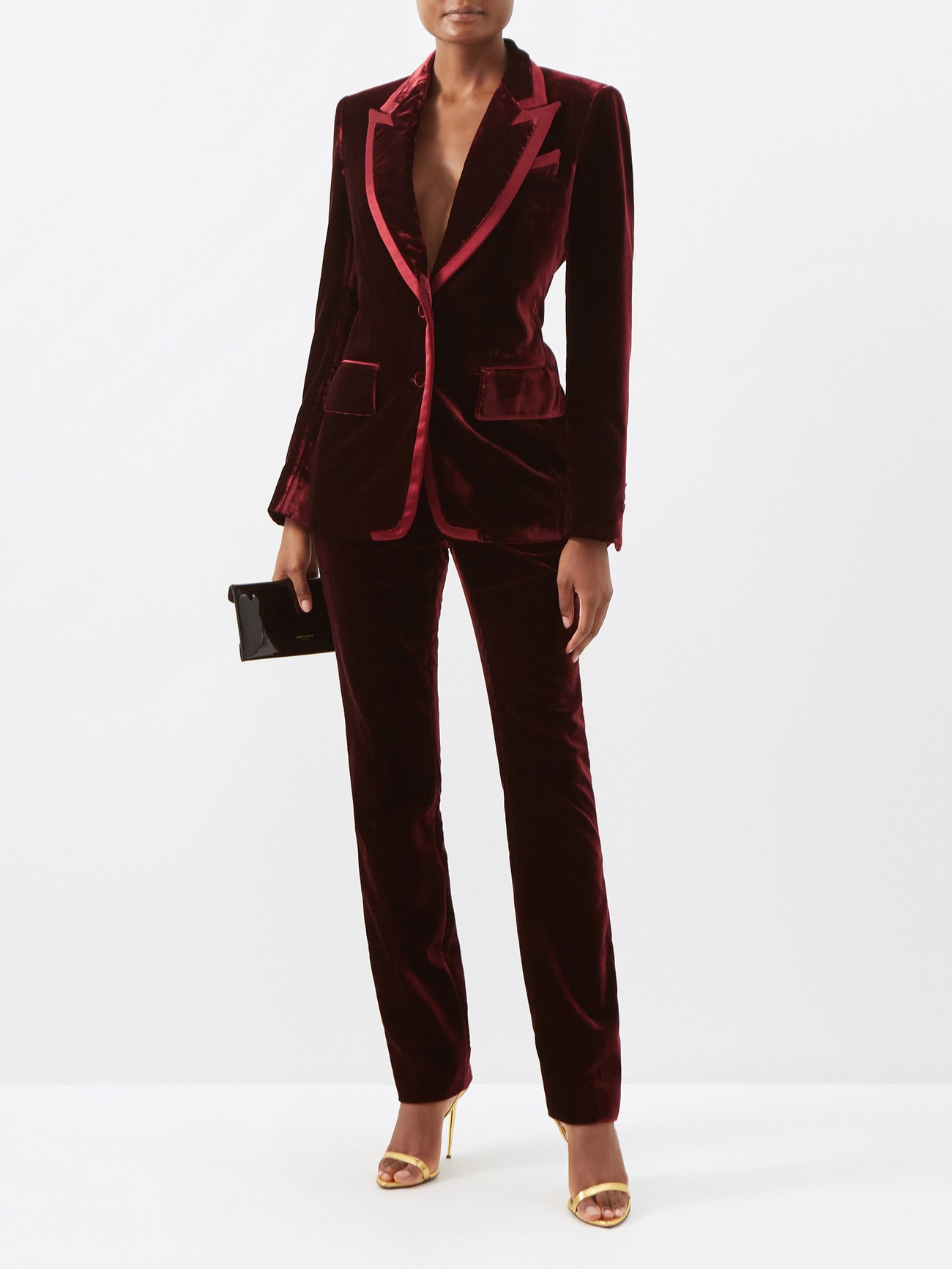 Burgundy Single-breasted velvet suit jacket | Tom Ford | MATCHESFASHION US