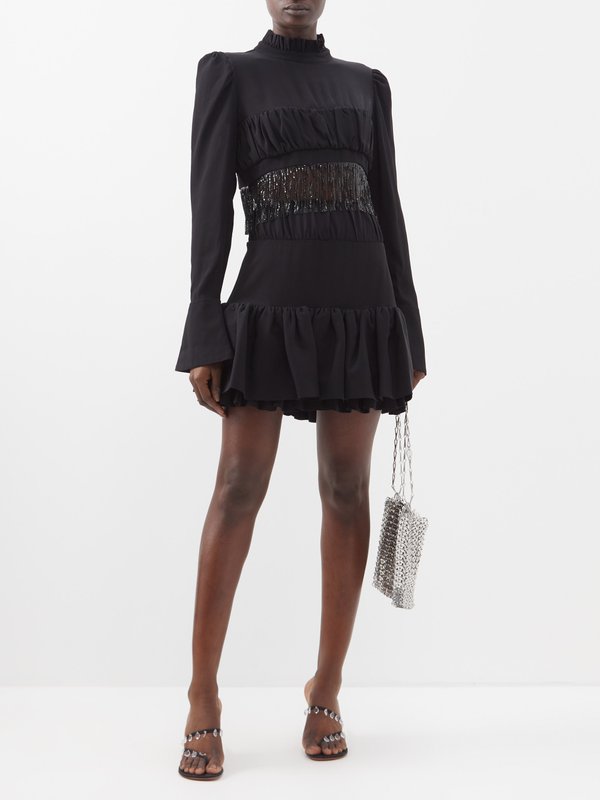 Rabanne Chainmail fringed crepe cropped top