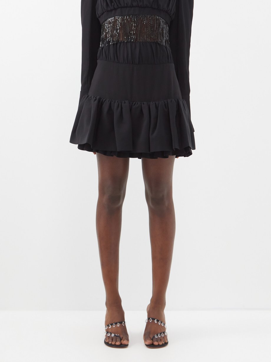 Black Ruffled crepe mini skirt | Rabanne | MATCHES UK