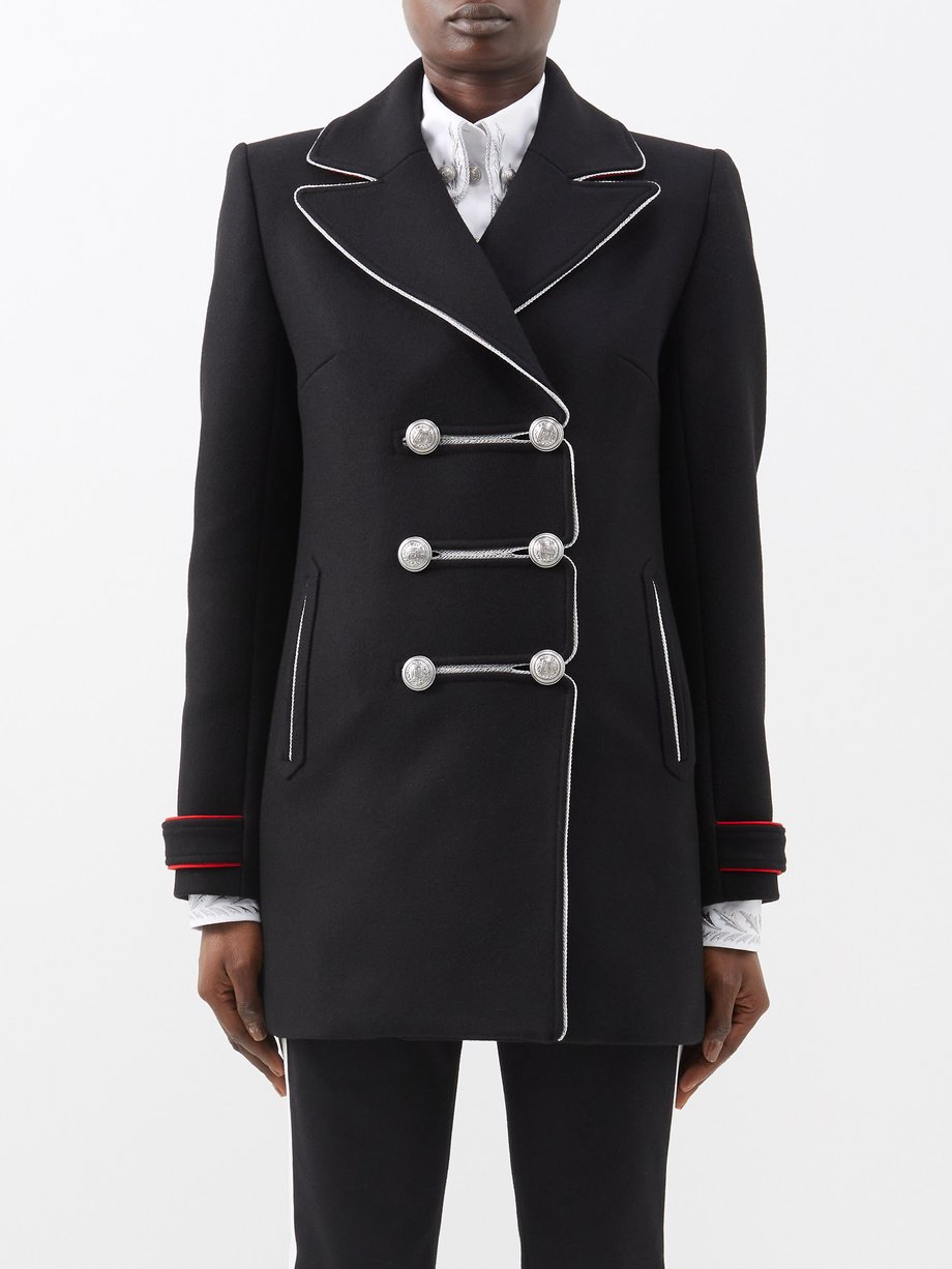 Black Braided-trim wool-blend peacoat | Paco Rabanne