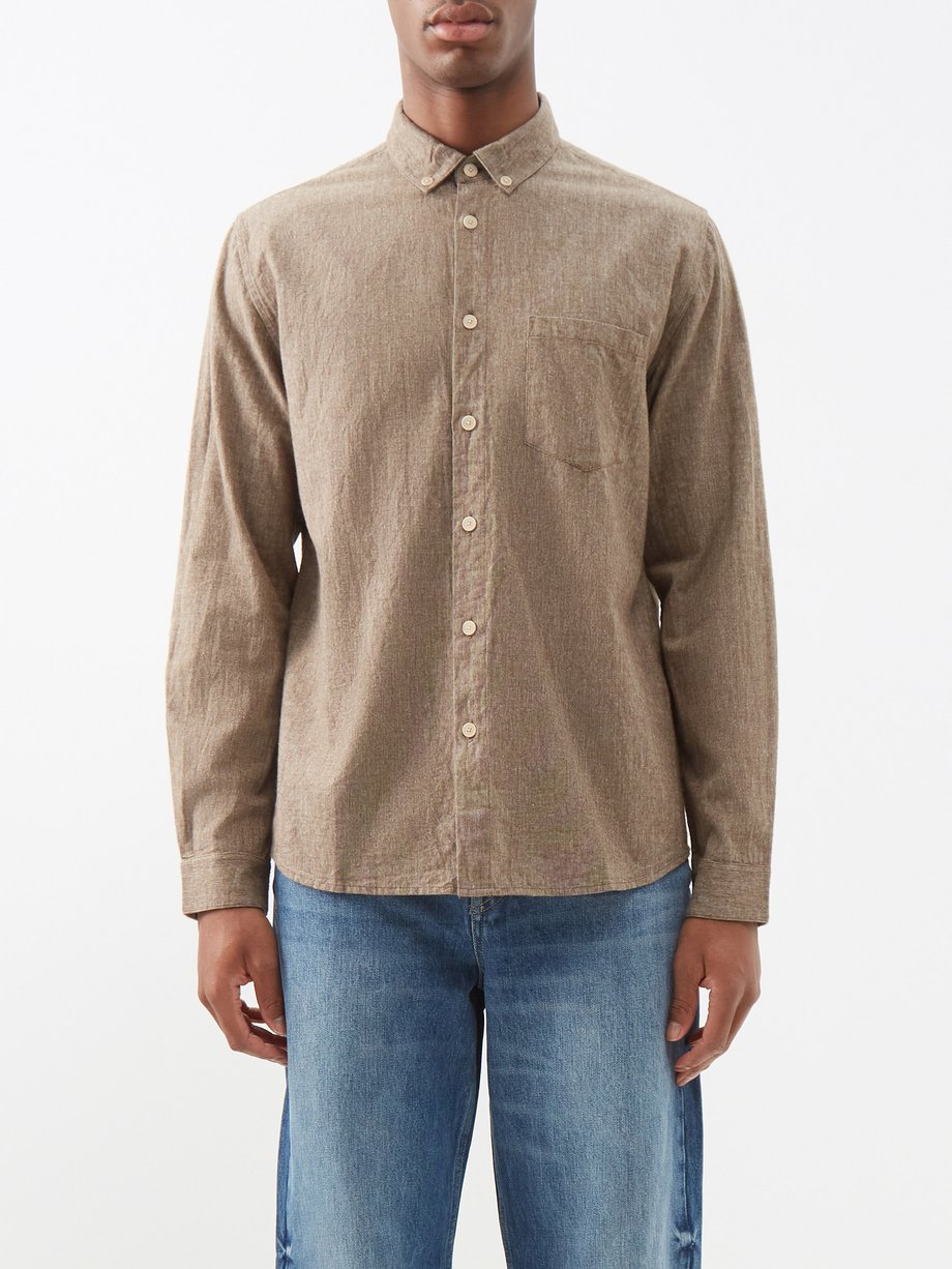 Brown Button-down collar cotton shirt | Folk | MATCHES UK