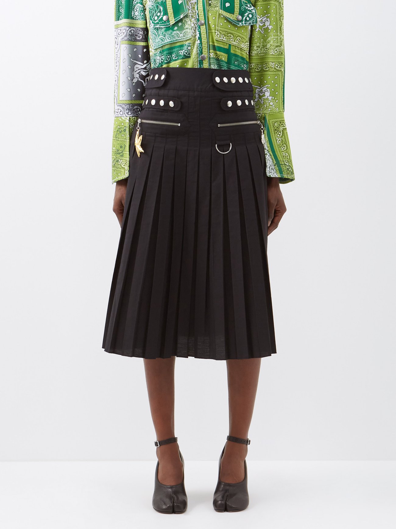 Ocean pleated cotton midi skirt