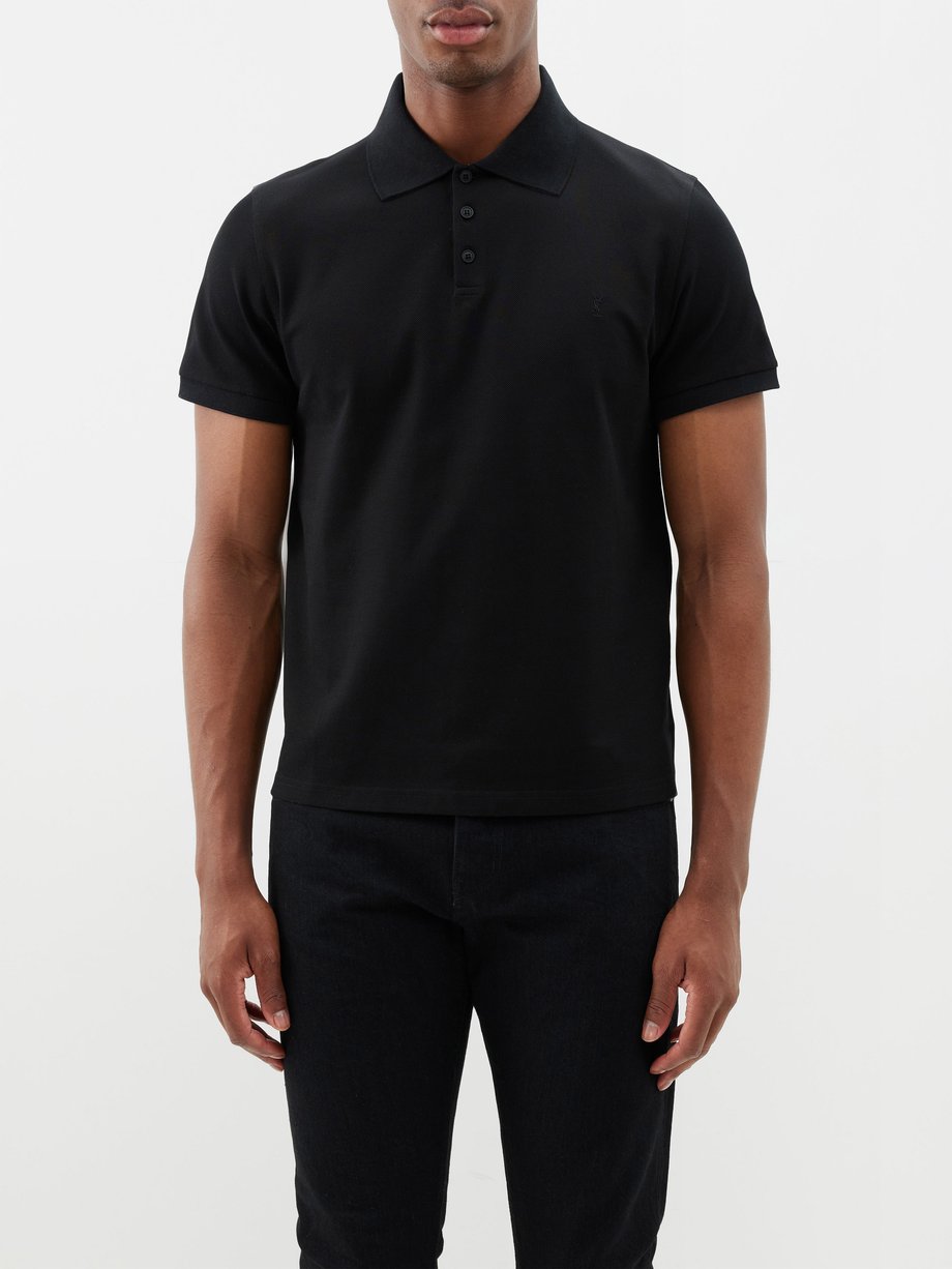 Black Logo-embroidered cotton-piqué polo shirt | Saint Laurent ...