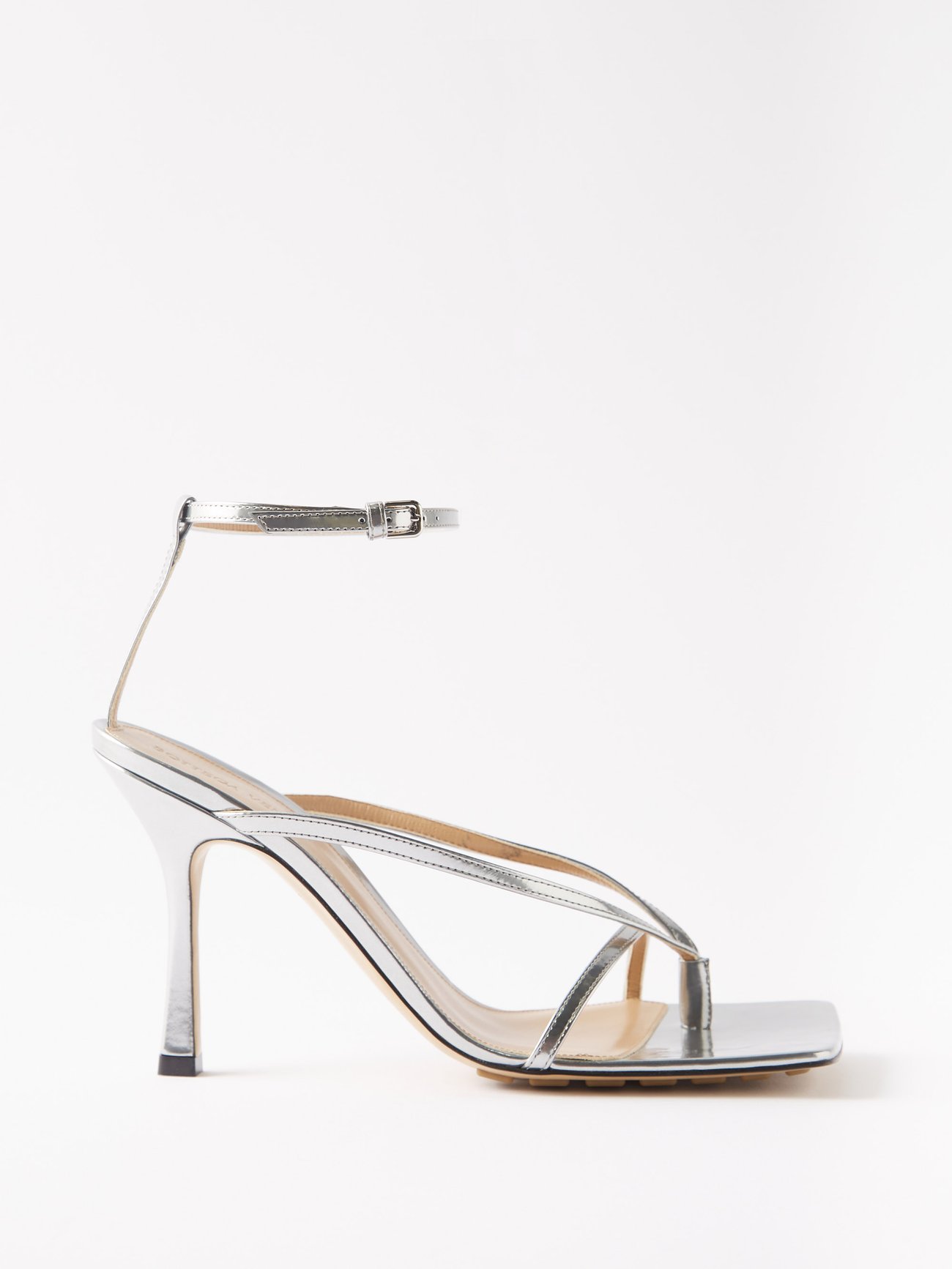Silver Stretch 90 square-toe leather sandals | Bottega Veneta | MATCHES UK