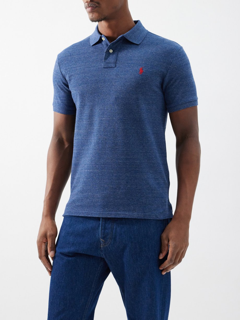 Embroidered Cotton Pique Polo Shirt in Blue - Polo Ralph Lauren