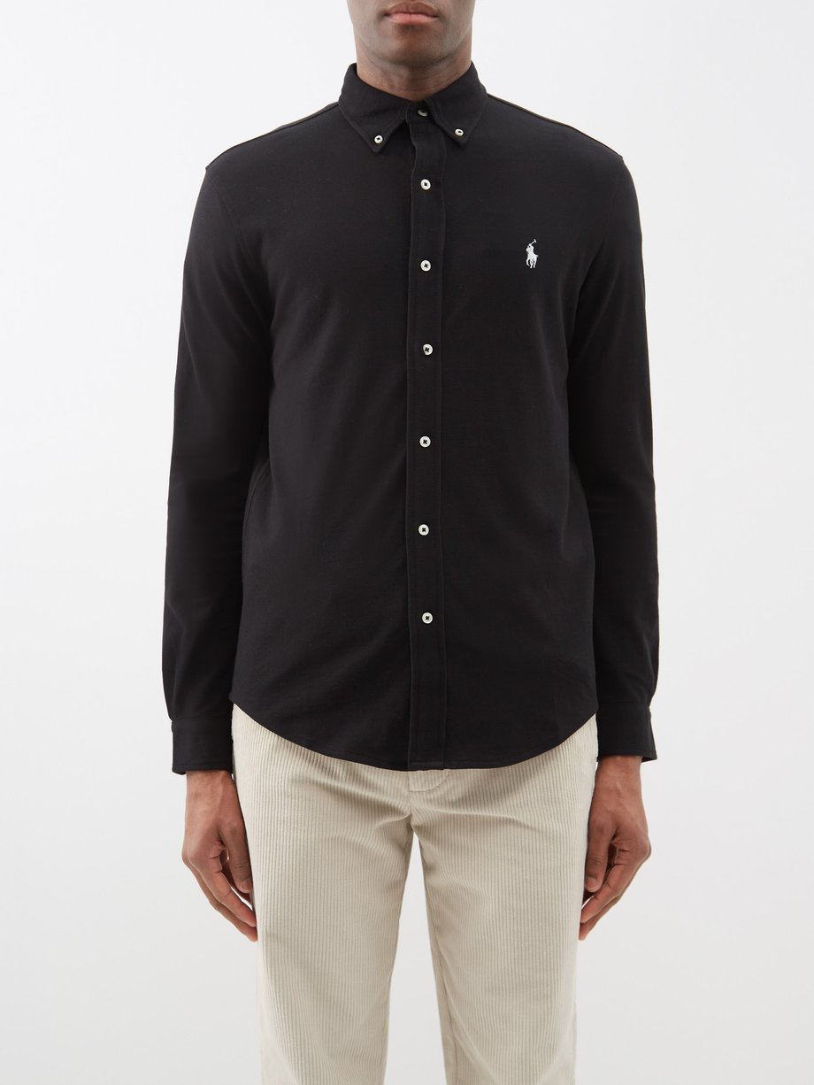 Black Slim-fit cotton-piqué Oxford shirt | Polo Ralph Lauren |  MATCHESFASHION UK